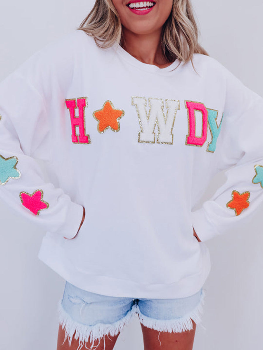 Chic Sequin Letter Round Neck Long Sleeve Sweater