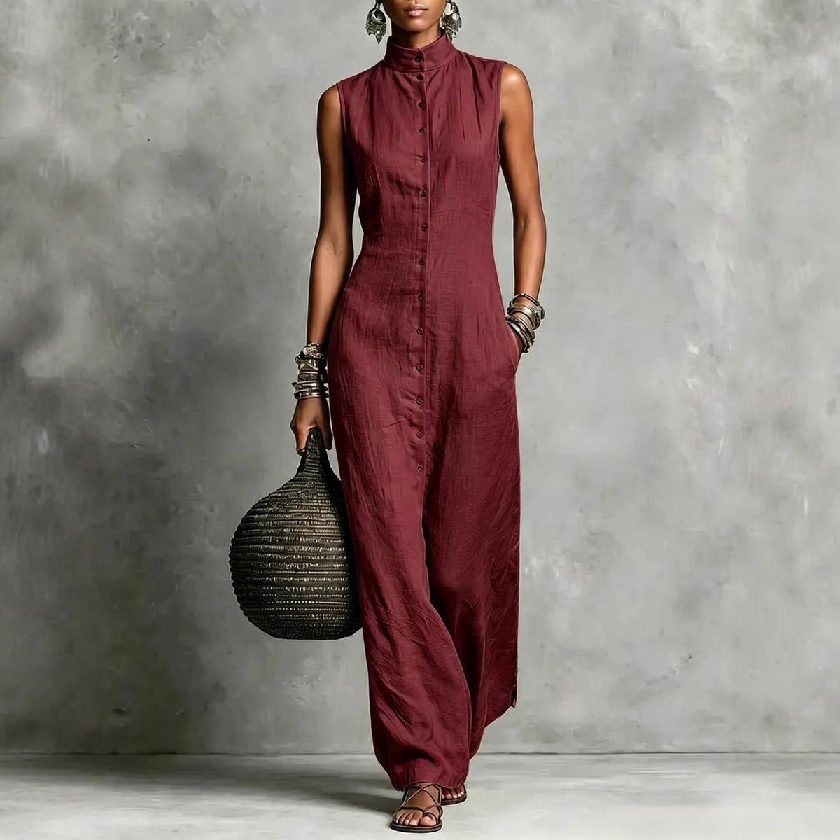 Chic Sleeveless Stand-Collar Jumpsuit for Women