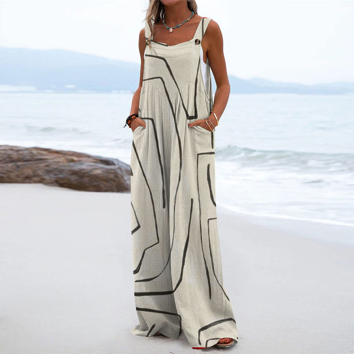 Boho Printed Patchwork Pocket Jumpsuit