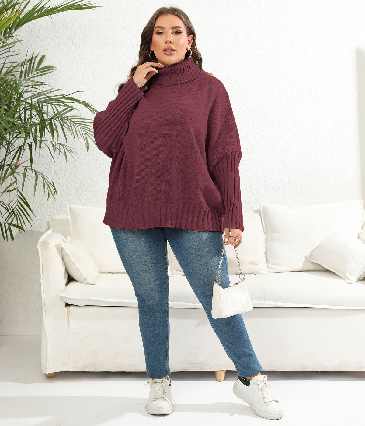 Womens Solid-color Loose-fitting Minimalist Pullover Sweater