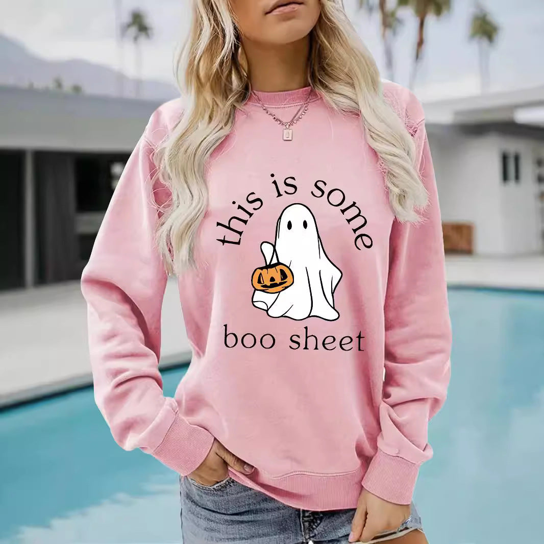 Spooky Chic Halloween Print Crewneck Pullover Sweatshirt