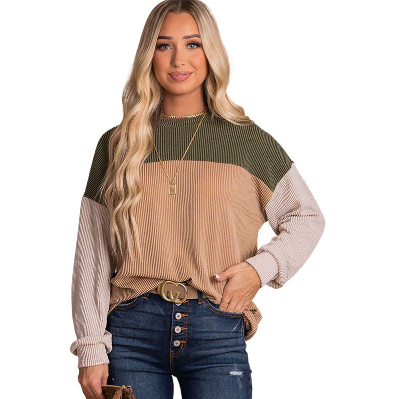 Colorblock Long-Sleeve Casual Pullover Sweatshirt
