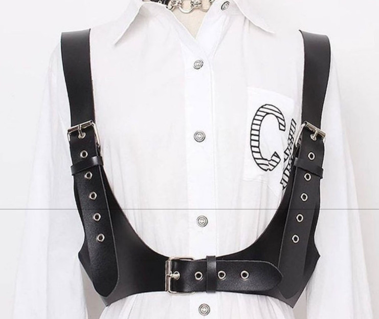 Gothic Punk PU Leather Wide Strap Vest Belt