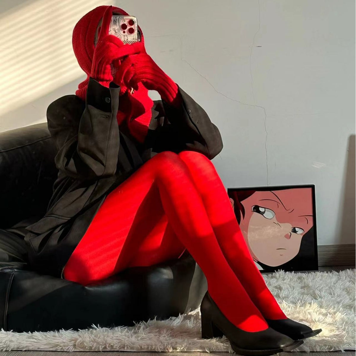 Medium Thick Section Ins Fashion Hot Girl Matte Velvet Zodiac Anniversary Year Red Socks