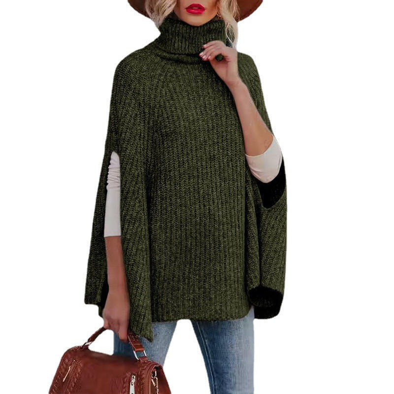 Turtleneck Fashion Cape Loose Womens Sweater