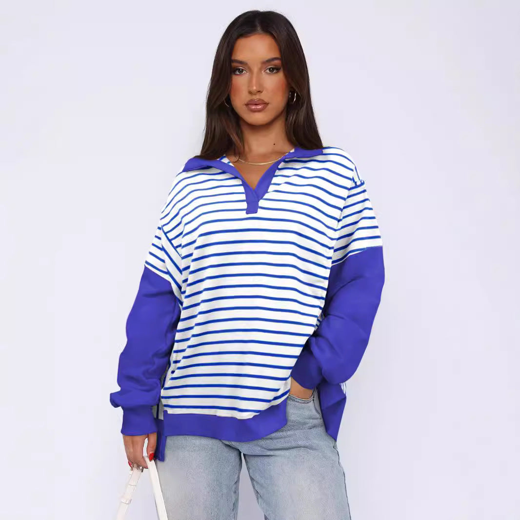 Chic Colorblock Striped Loose Knit Pullover Sweater