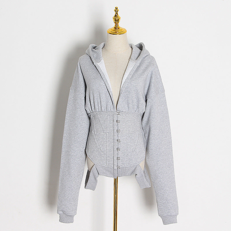 Women's Slim-Fit V-Neck Hooded Long-Sleeve Top