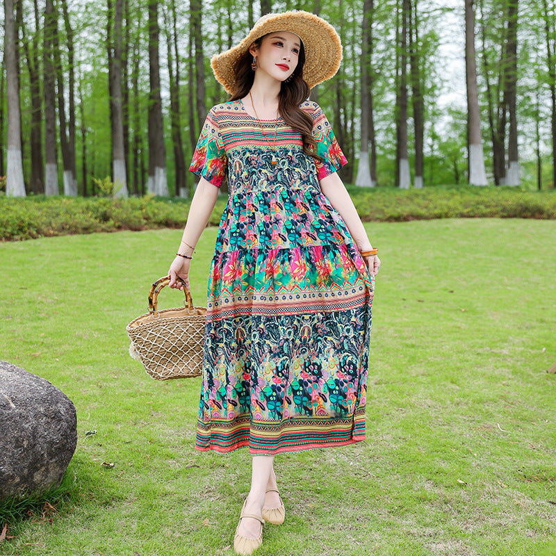 Ethnic-style Vintage High-waisted Figure-flattering Dress