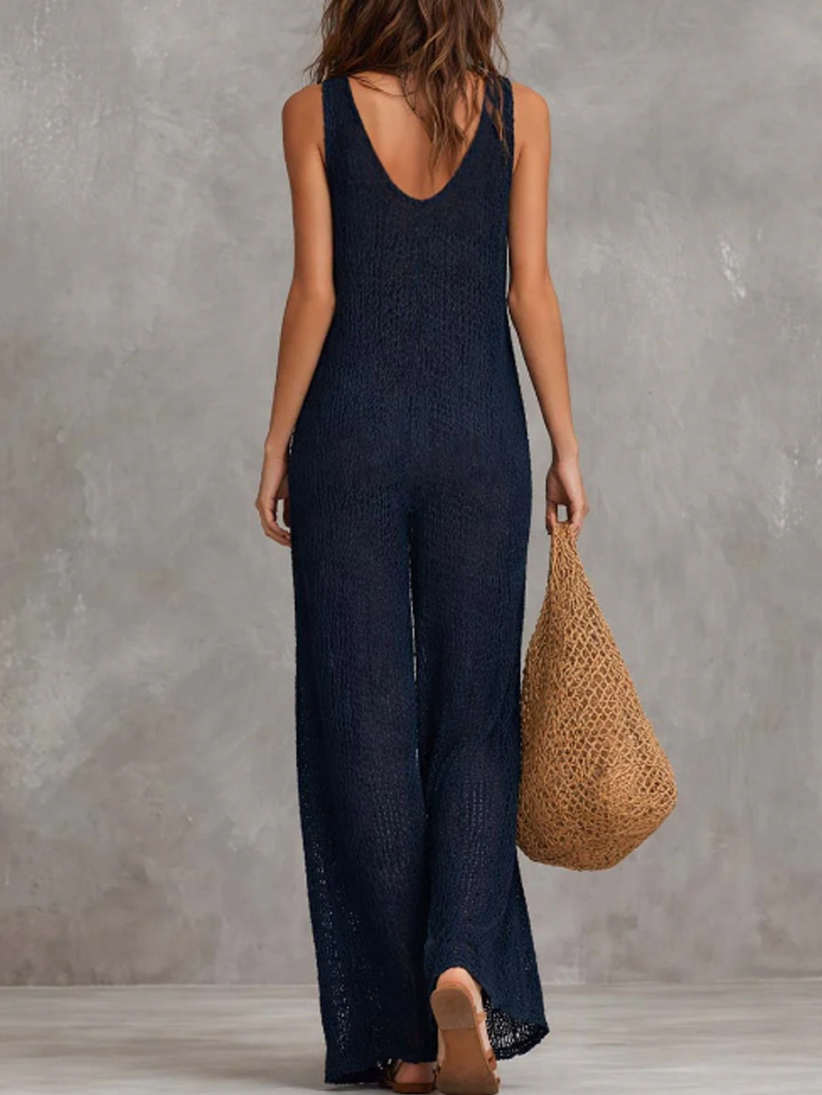 Casual Sleeveless Loose Waist Knitted Jumpsuit