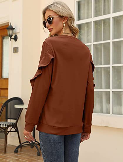 Chic Pleated Long Sleeve Round Neck Casual Women's Sweater