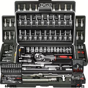 High-end Professional 45+1/44+2/898+1-piece Tool Set, Auto/bicycle Repair Machinery Kit, 1/2 Inch *1/4 Inch 3/8 Inch Drive Depth And Standard Wrench Set, Race-grade Auto Parts Repair Ratchet Wrench...