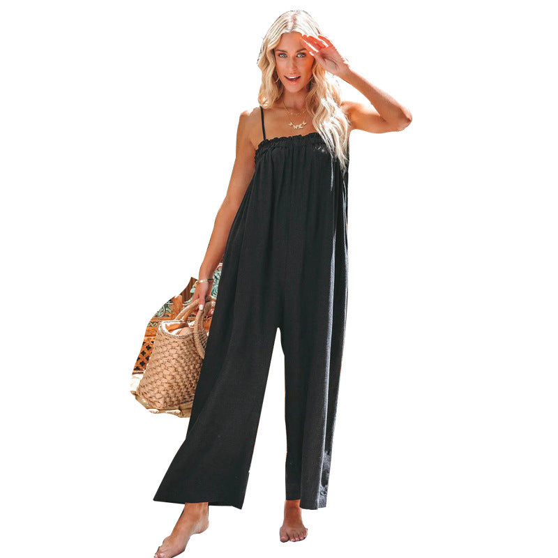 Women's Casual Cotton Linen Suspender Pantskirt