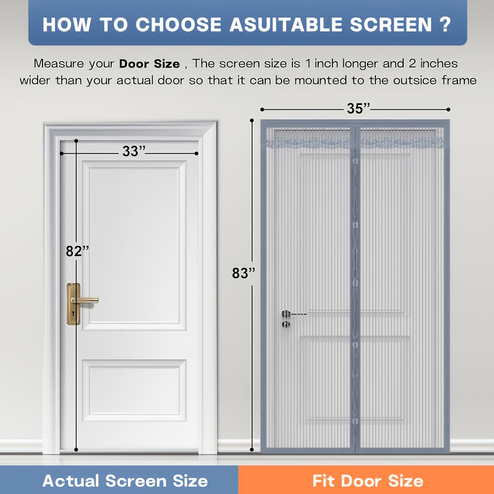 Magnetic Screen Door Curtain - Manual or Automatic Closing Mesh, White Stripe Design, Mosquito-proof Summer Breathable Partition, Suitable for Living Room, Bedroom, Garage, Kitchen - No Drilling Neede