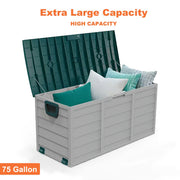 75 Gallon Heavy-Duty Waterproof Outdoor Storage Box with Flip-Top Lid, Heavy-Gauge Plastic Deck Box Cabinet w/Flip-Door & Hinged Lid Access, Lockable Rack System (No Locks) - Easy Assembly for Pool...