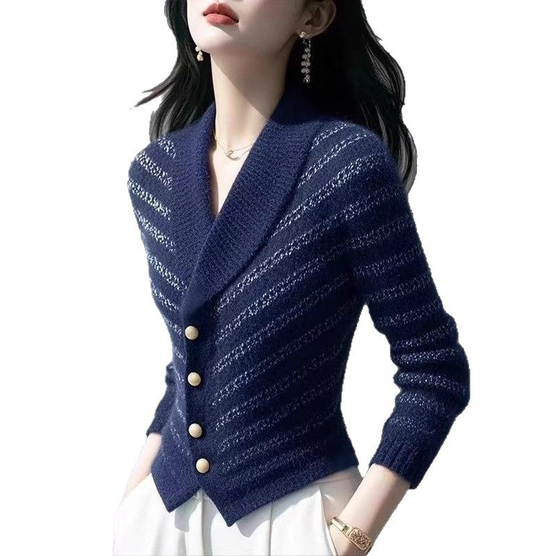 Fashionable Striped Knitted Cardigan Sweater Coat