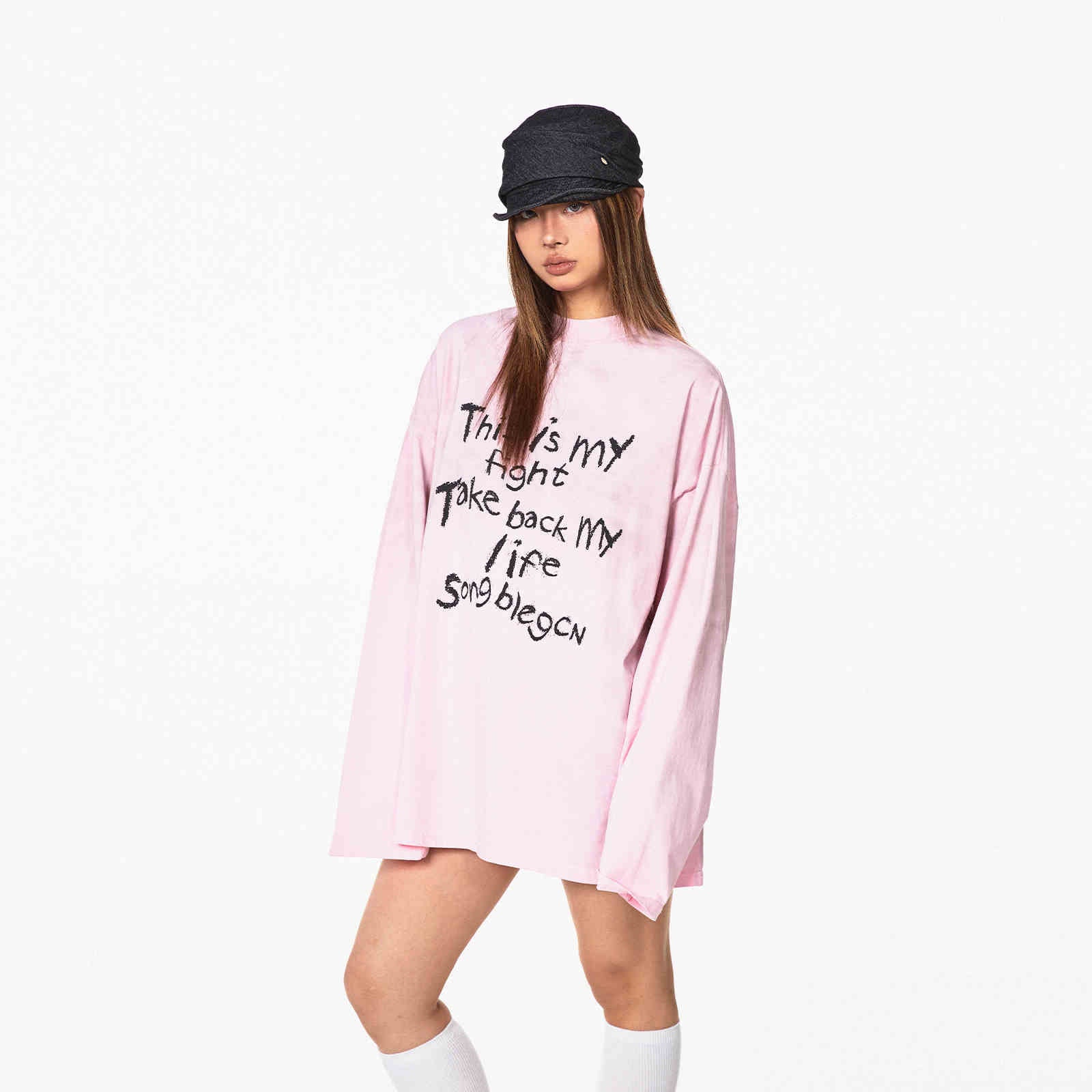 Distressed Letters T-shirt Loose Casual Bottoming Top