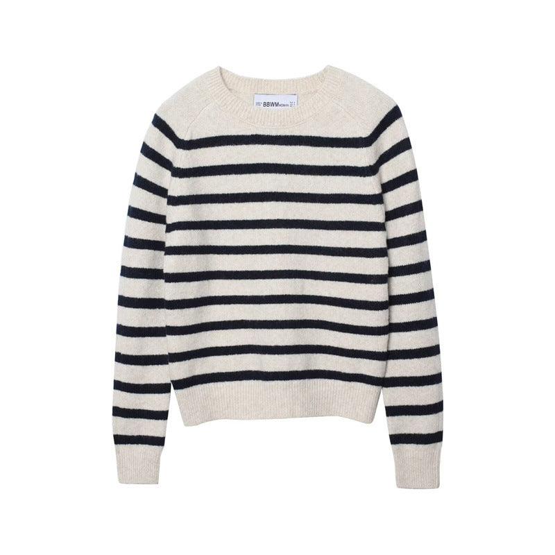Women's Round-neck Striped Knit Sweater