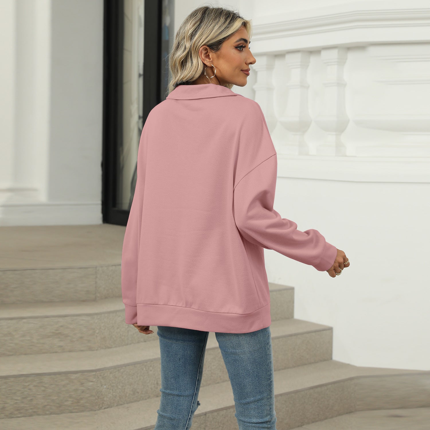 Casual V-Neck Lapel Long-Sleeve Pullover Sweatshirt