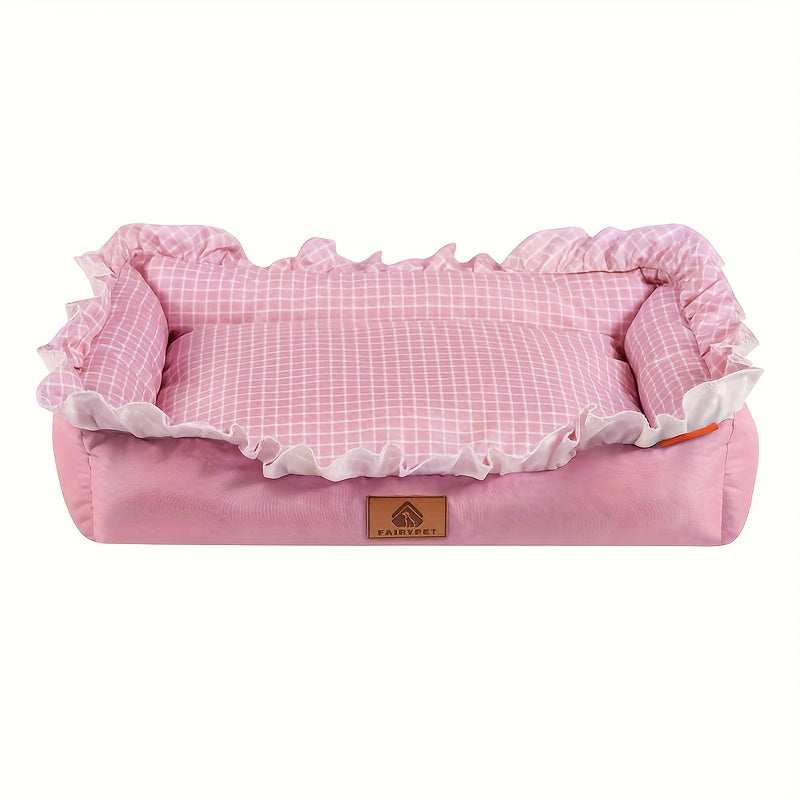 1pc Small Dog Bed with Pastel Pink & White Checkered Design - Plush Pet Bed with Non-Slip Bottom, Machine Washable Soft Cushioned Interior for Small/Extra Small Dogs, Pomeranian,