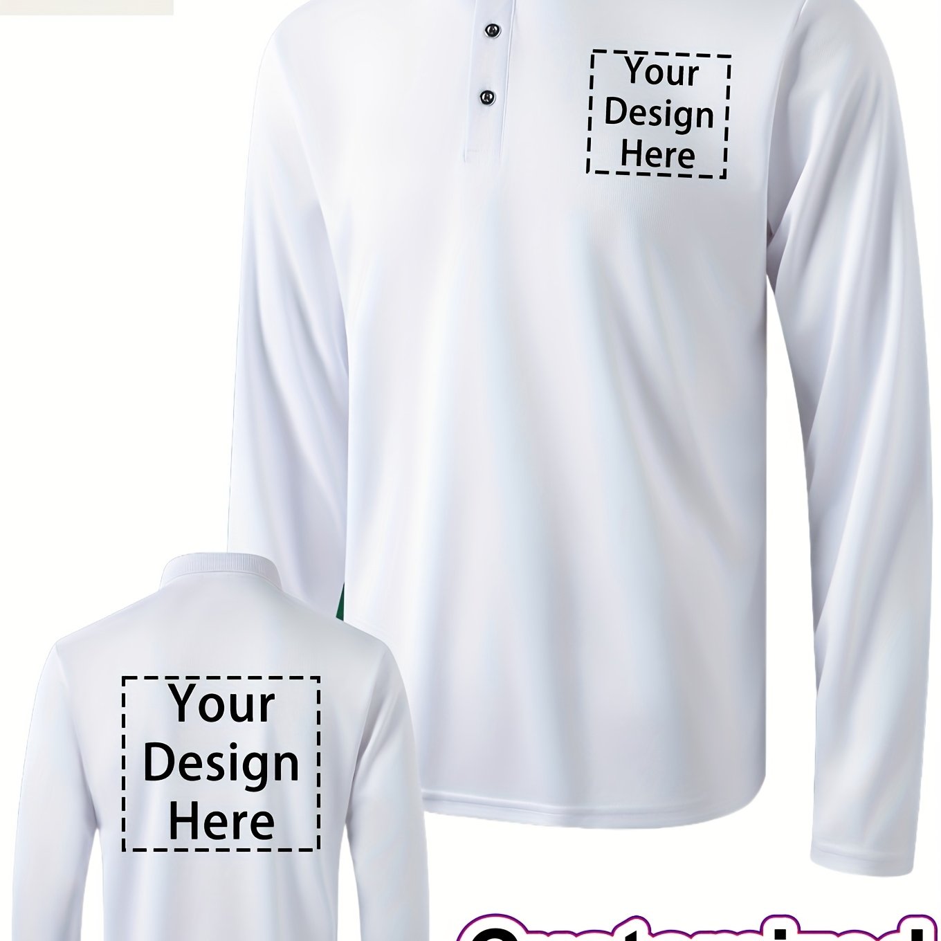 Men's Long Sleeve Knit Polo Shirt, Solid Color, Customizable