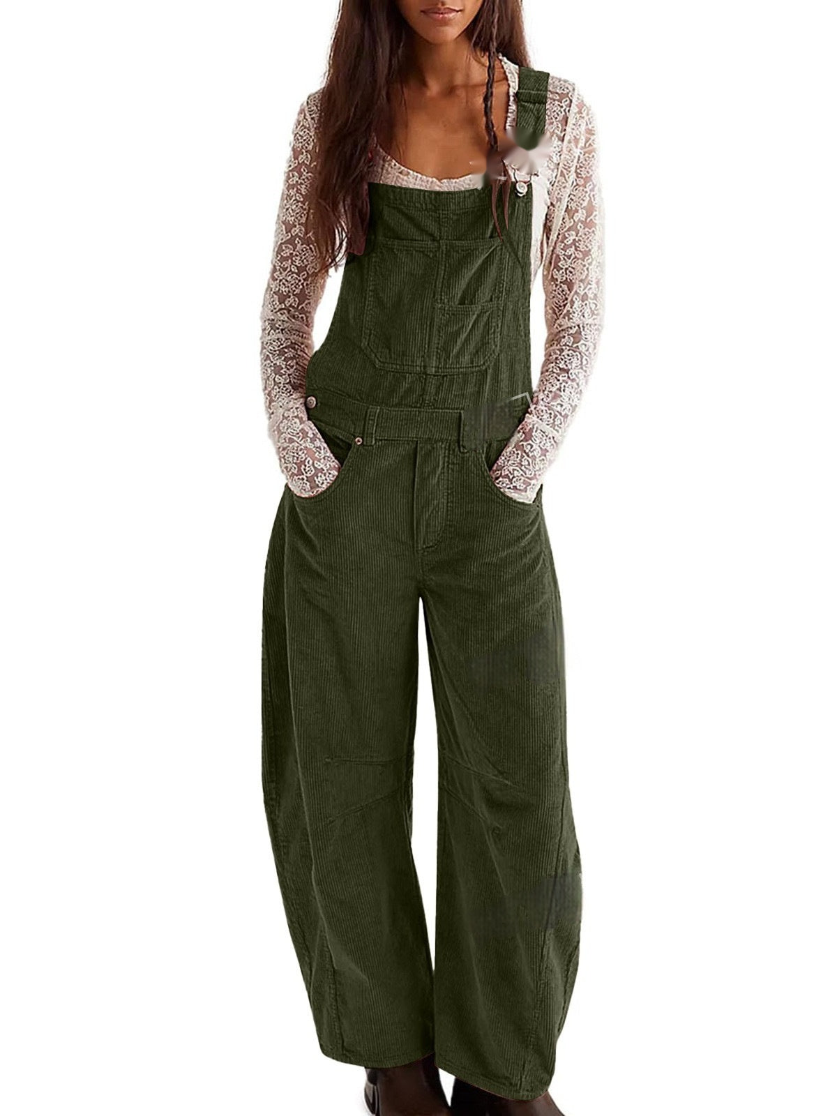 Chic Corduroy Wide-Leg Casual Overalls
