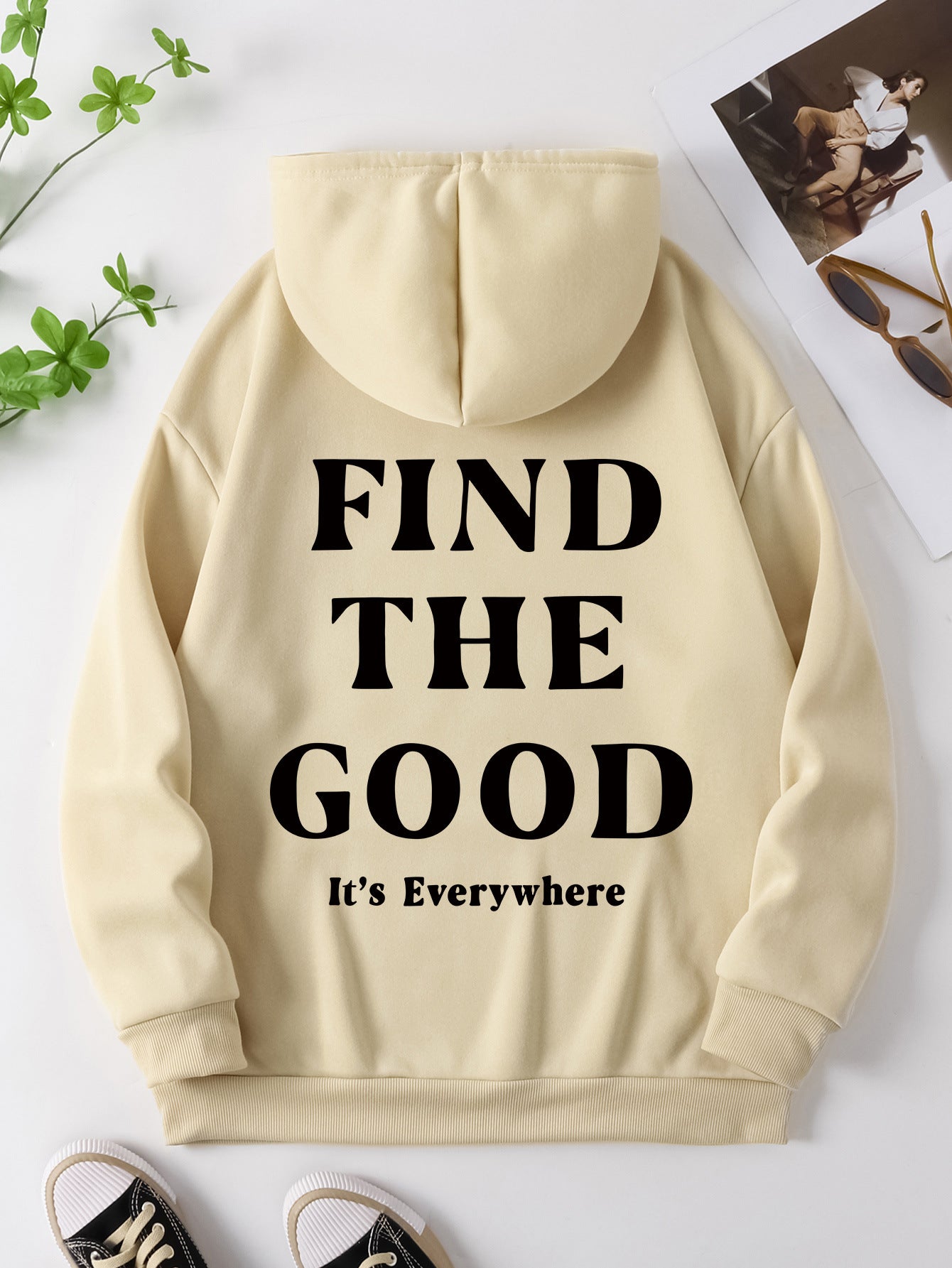 Cozy Brushed Letter Print Pullover Hoodie for Women
