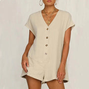Chic V-Neck Button Short Sleeve Romper