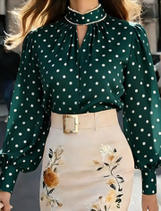 French Retro Style Stand Collar Puff Sleeve Blouse For Women