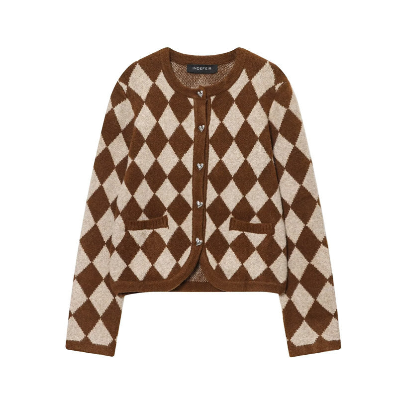 Fashion Temperament Women's Clothing Diamond Jacquard Knitted Coat