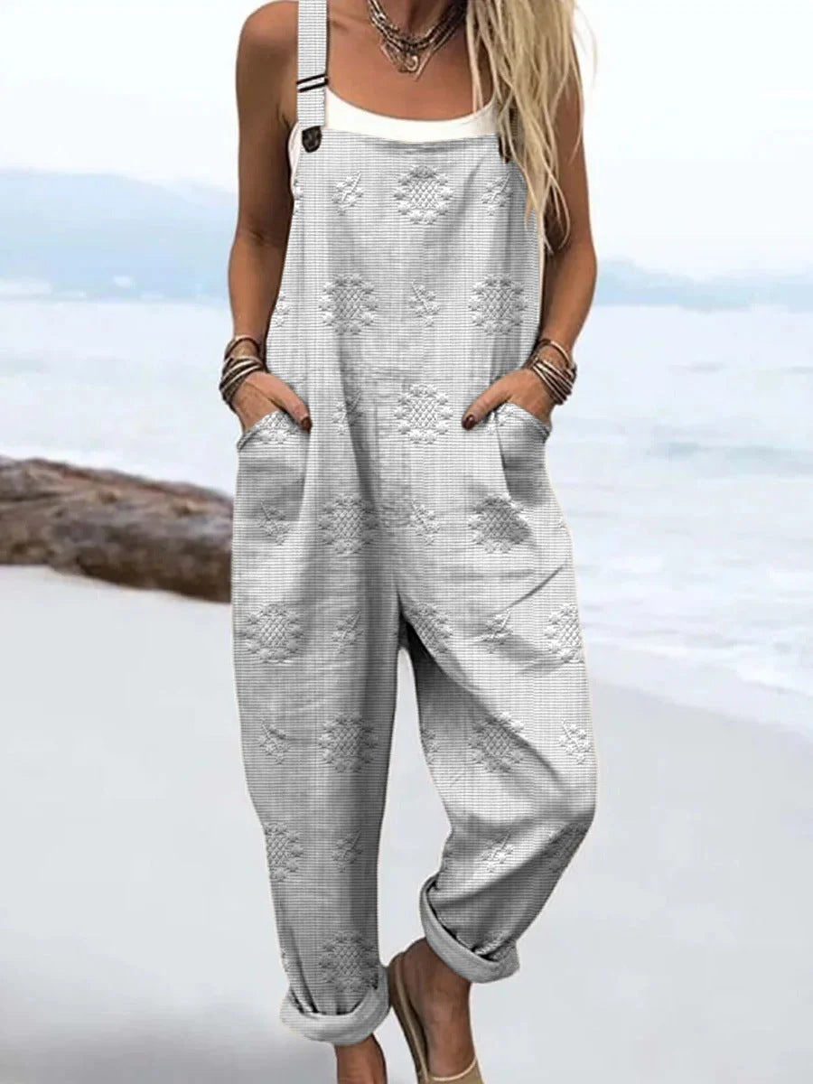 Women's Vintage Print Sleeveless Loose Casual Jumpsuit