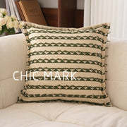 Geometric Embroidered Throw Pillow Cover - Green Sofa Accent