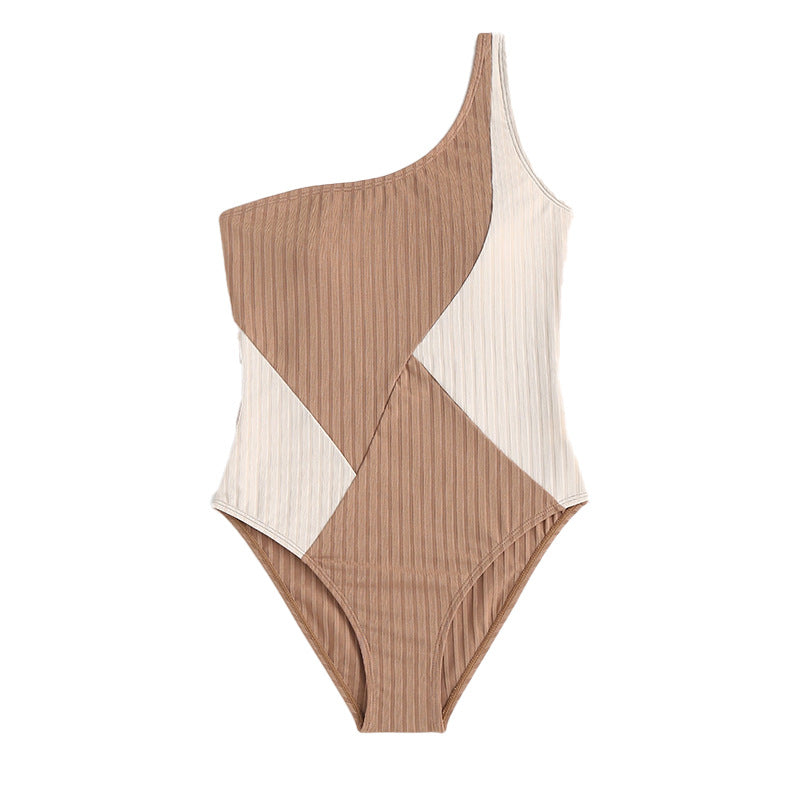 Girls Stylish One-Piece Shoulder Stitching Swimsuit