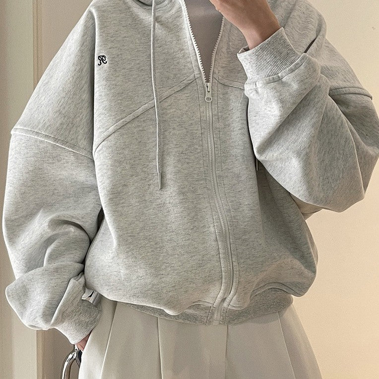 Women's Lightweight Casual Embroidered Zip-Up Hoodie