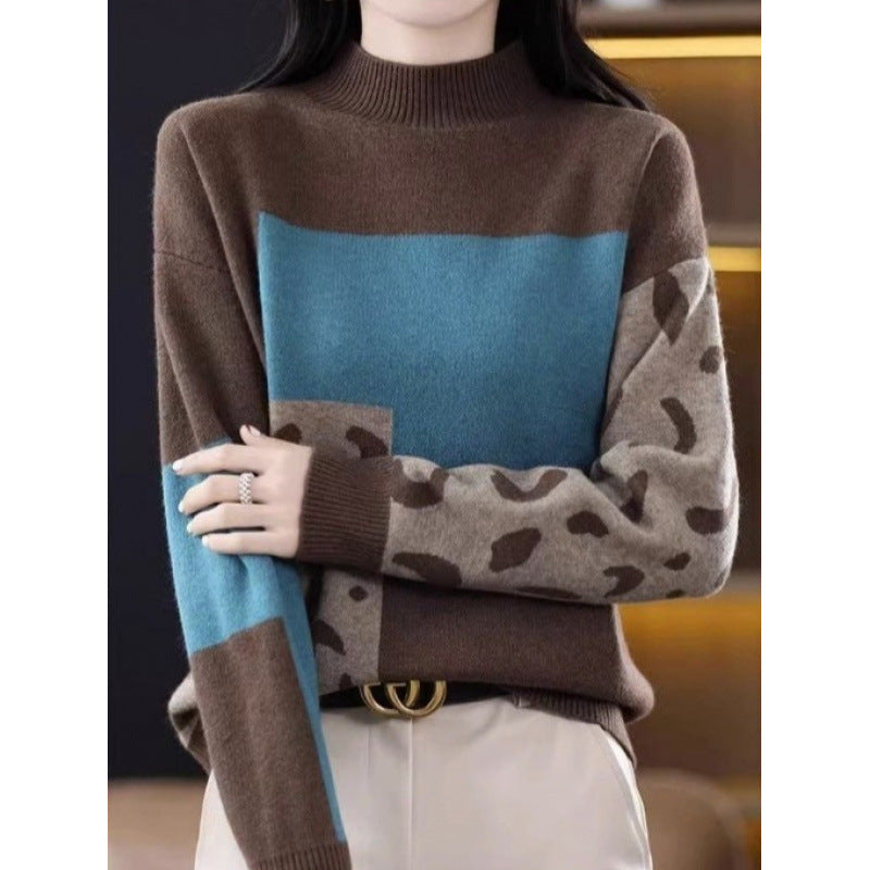 Womens Half-turtleneck Color-block Base Layer Top Extra-soft and Thick