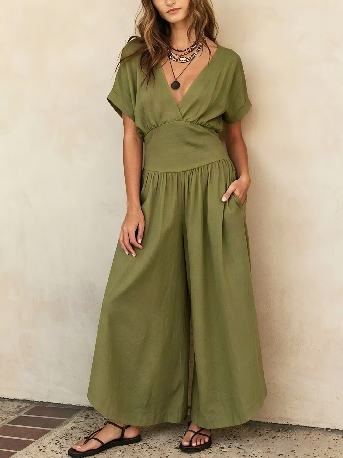 V-neck Casual Chic Womens Jumpsuit