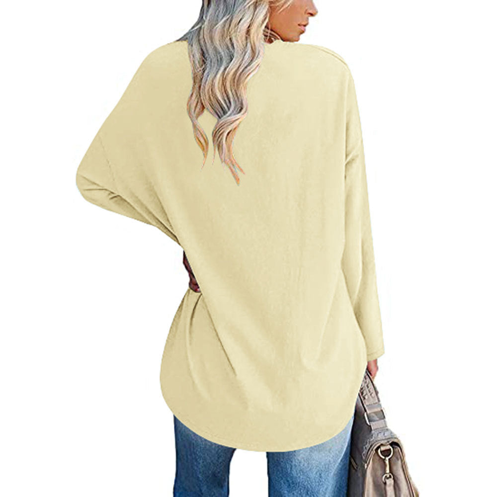 Oversized V-Neck Drop-Shoulder Casual Cotton T-Shirt