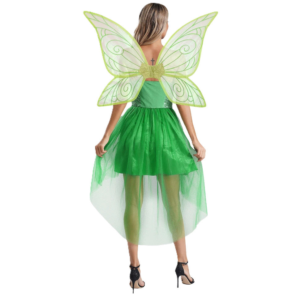 Mischievous Fairy Elf Wing Dress - Whimsical Costume with Attached Wings for Party Performance