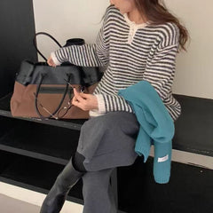 Retro Loose Soft Glutinous Striped Sweater for Women