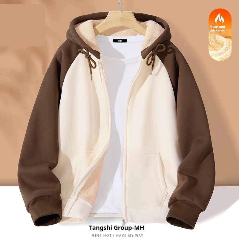 Cozy Fleece-Lined Colorblock Casual Women's Cardigan