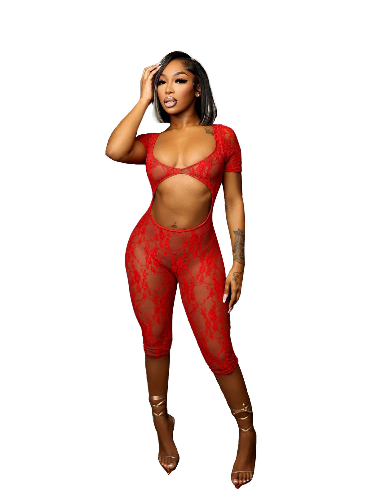 Lace Big U-neck Cropped Jumpsuit