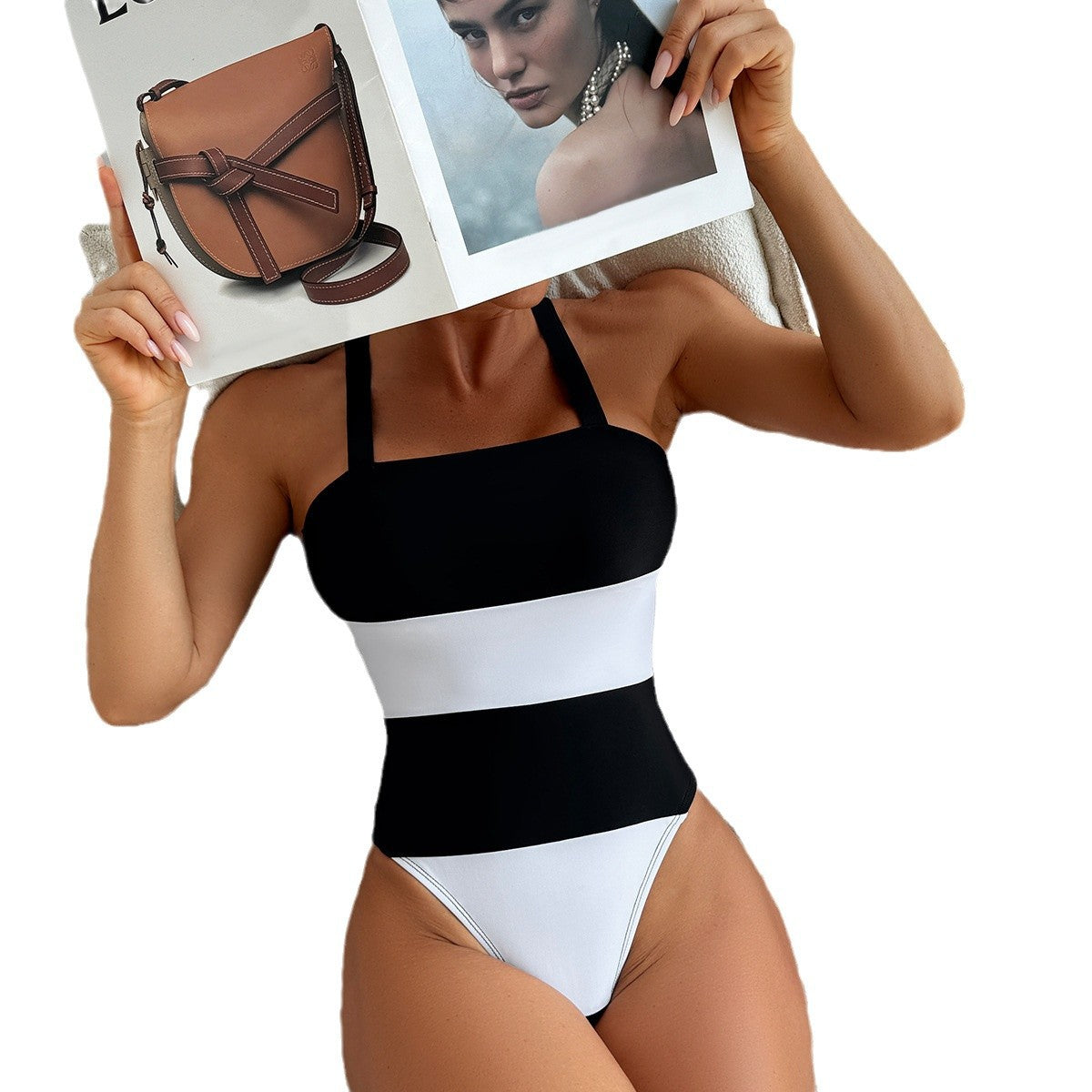 Sassy Striped One-Piece Strappy Swimsuit