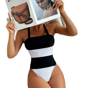 Sassy Striped One-Piece Strappy Swimsuit