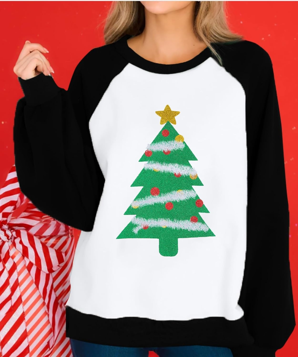 Festive Christmas Digital Print Raglan Sleeve Women's Sweater