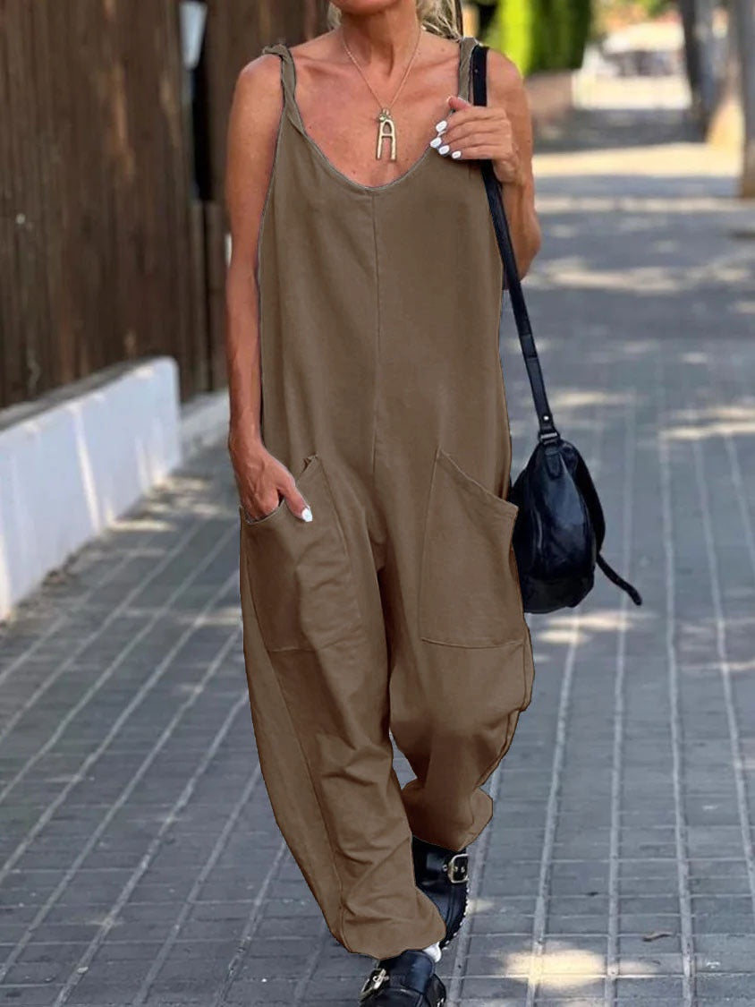 Women's Casual Solid Color Minimalist Sleeveless Jumpsuit