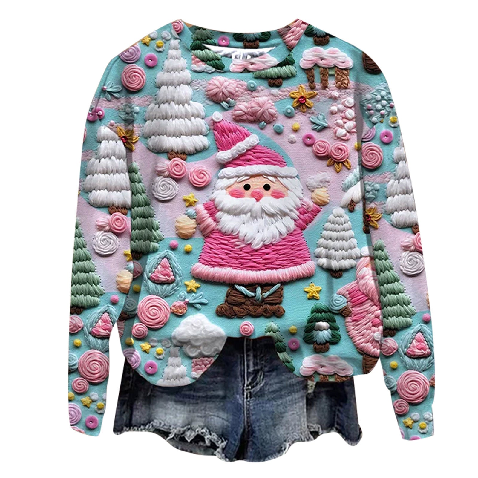Christmas Streetwear Graphic Long-Sleeve Pullover Top