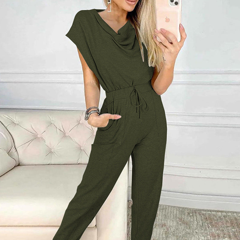 Chic Lace-Up Straight-Leg Casual Sleeveless Jumpsuit