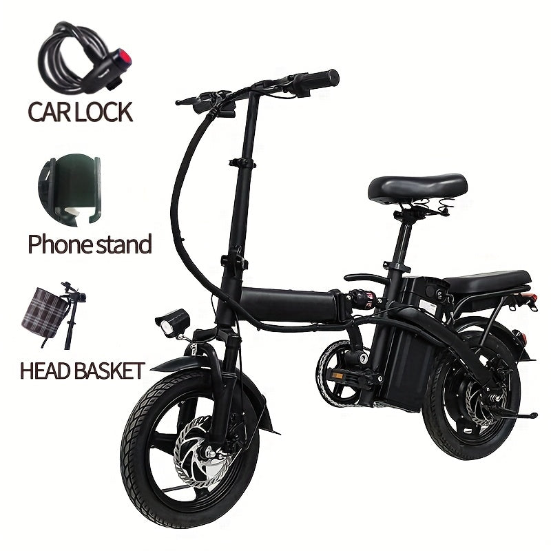 14-Inch Foldable Electric Bicycle – 48V Lithium Battery, 330 lb Load Capacity, 19 mph Max Speed, 18-28 mile Range