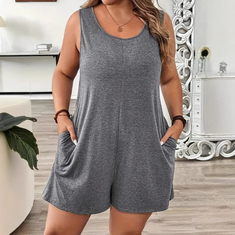 Plus Size Sleeveless Pocket Romper Casual Jumpsuit