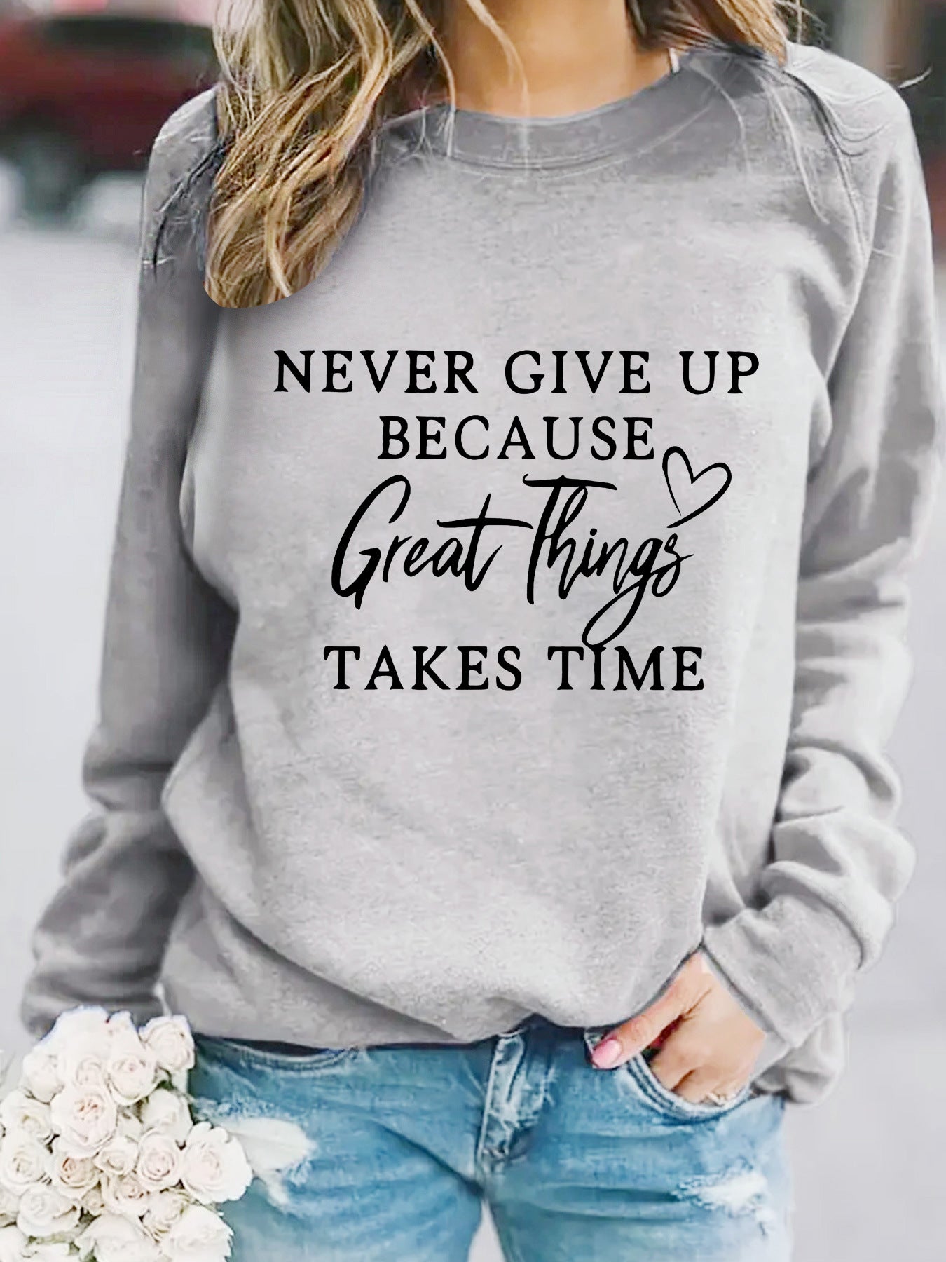 Chic Round Neck Print Long Sleeve Casual Sweatshirt