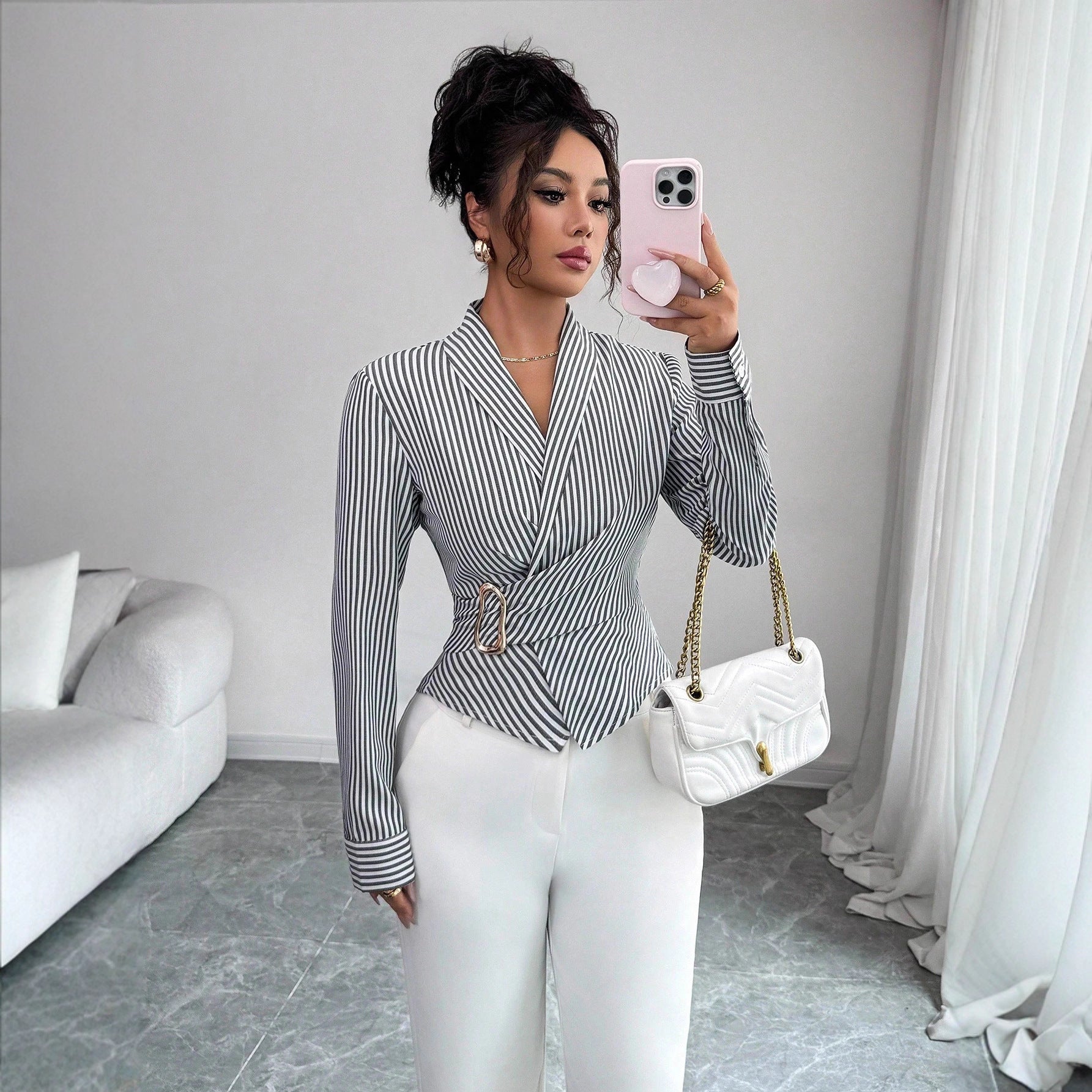 Irregular-shaped Metal Embellished Top For Women